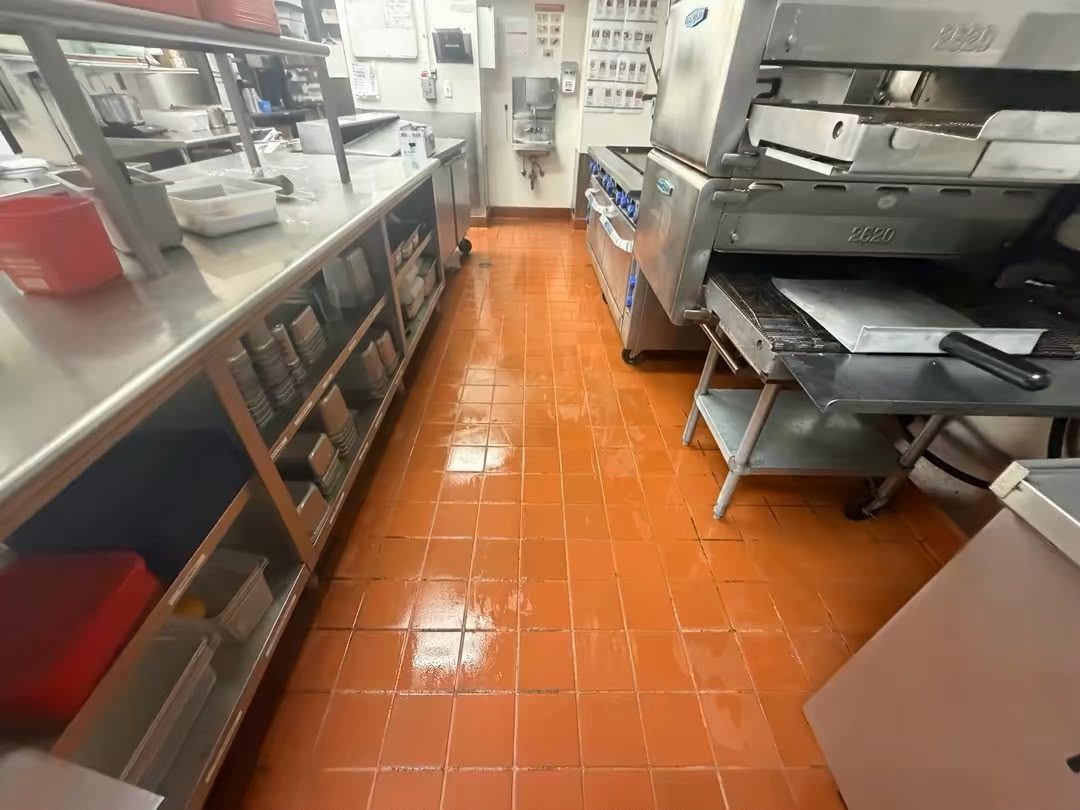 Clean restaurant commercial kitchen tile floor